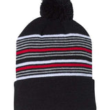 Sportsman 12" Striped Pom-Pom Cuffed Beanie