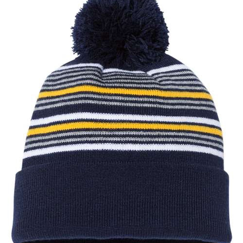 Sportsman 12" Striped Pom-Pom Cuffed Beanie