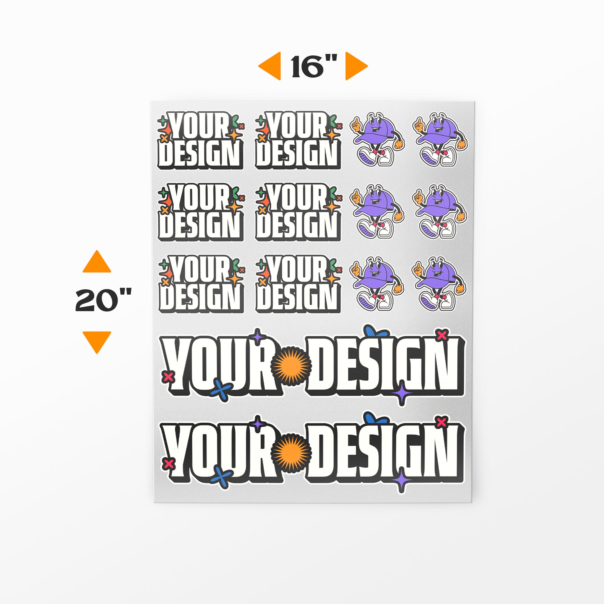 16 by 20 inch customizable DTF Gang Sheet with placeholder designs