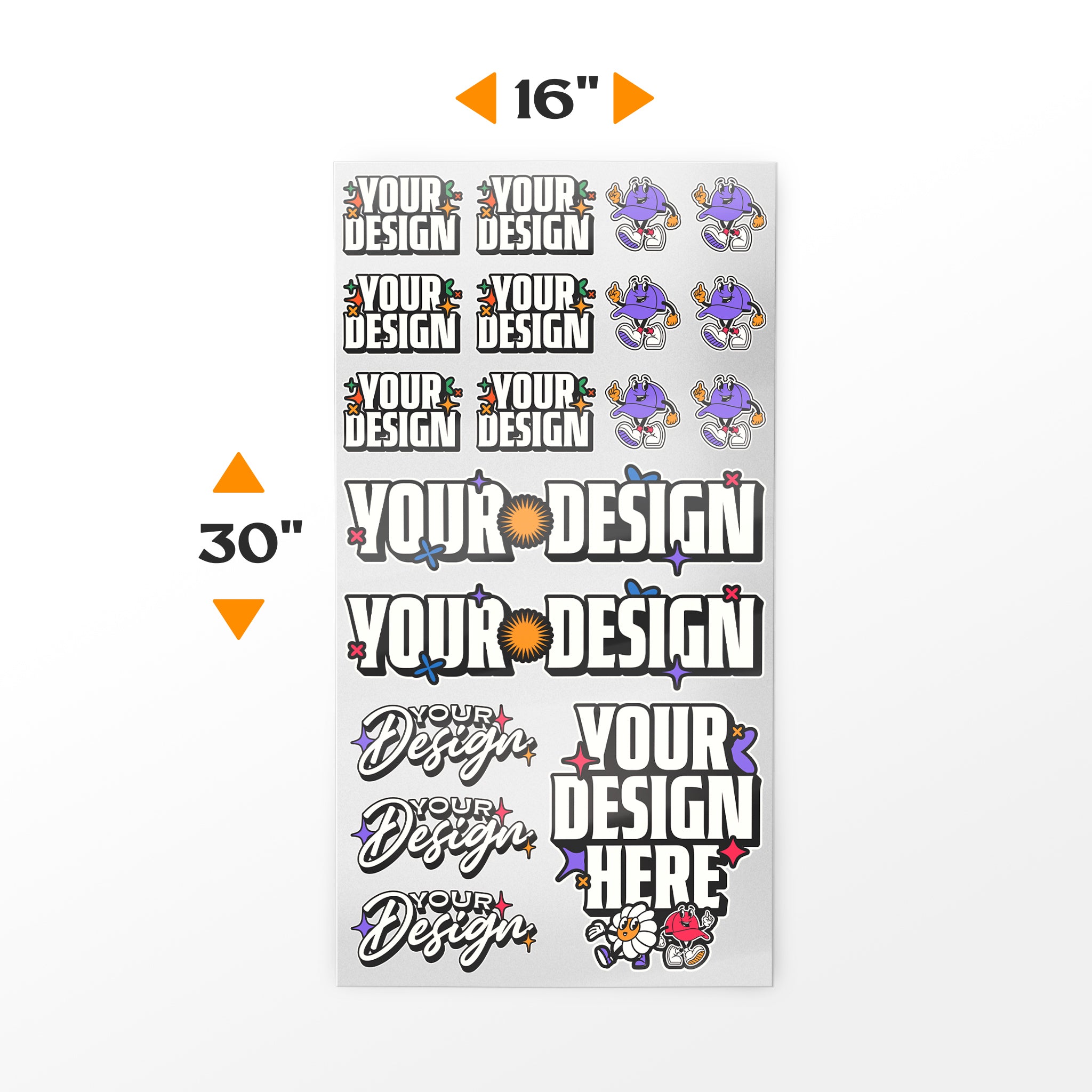 16 by 30 inch customizable DTF Gang Sheet with placeholder designs