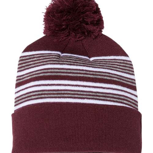 Sportsman 12" Striped Pom-Pom Cuffed Beanie